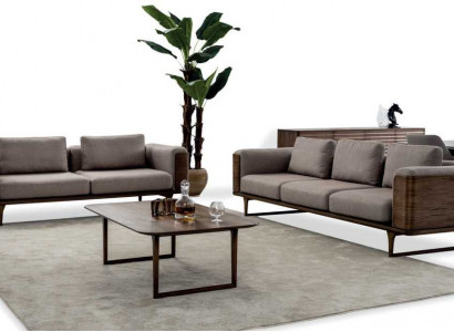 Designen Wohnzimmer Set  2x Sofas mit Couchtisch Luxus Holz mit Textil